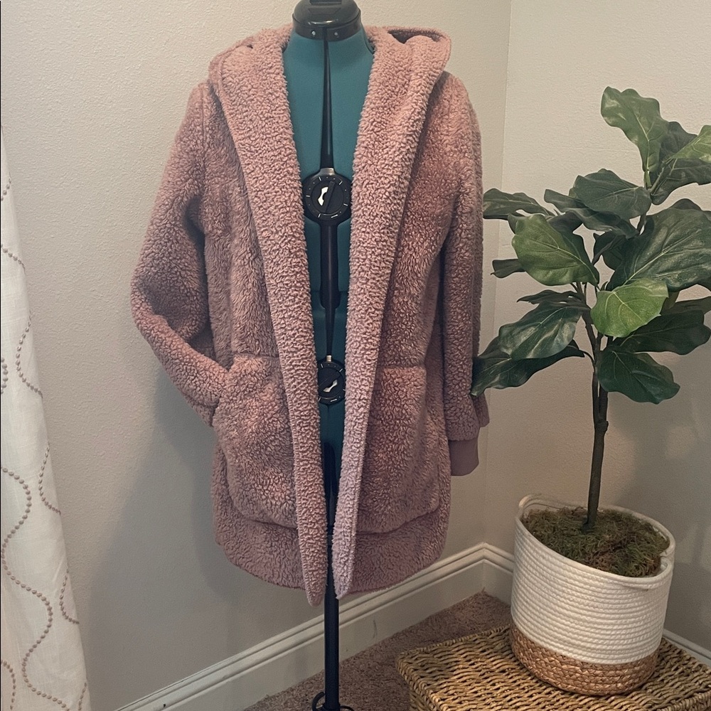 Cozy Hooded Teddy Coat - Mauve Pink